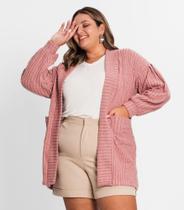 Cardigan Plus Size Em Canelado Tricot Secret Glam Rosa Cardigan Plus Size Em Canelado Tricot Secret Glam Rosa
