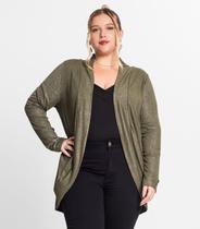 Cardigan Plus Size Em Ribana Canelada Secret Glam Verde Cardigan Plus Size Em Ribana Canelada Secret Glam Verde