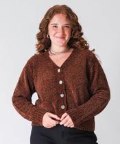 Cardigan Plus Size Feminino Chenille Botões Marisa Marrom Cardigan Plus Size Feminino Chenille Botões Marisa Marrom