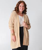 Cardigan Plus Size Feminino Chenille Brilho Lurex Marisa Bege Cardigan Plus Size Feminino Chenille Brilho Lurex Marisa Bege