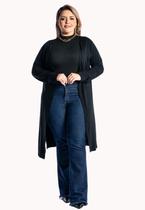 Cardigan Plus Size Feminino Fendas Kimono Preto