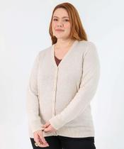 Cardigan Plus Size Feminino Tricô Mescla Marisa Bege-53453