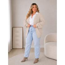 Cardigan Plus Size Longo de Inverno Manga Bufante Moda Tricot Feminina Outono Inverno
