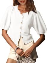 Cardigan Saodimallsu de manga curta puff para mulheres branco Cardigan Saodimallsu de manga curta puff para mulheres branco