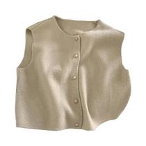 Cardigan Sem Mangas Feminino De Tricô Outono Elegante Casual Slim Fit Moda Suéter