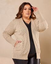 Cardigan Trança Com Bolso Plus Size Cardigan Trança Com Bolso Plus Size