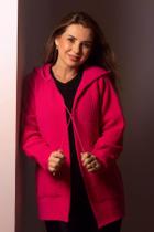 Cardigan Tricô com Capuz Rosa