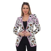 Cardigan Tricô Feminino Elegante Estampa De Onça Tendência Outono Inverno