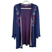 Cardigan Tricot Feminino Casaco Aberto Azul Floral GG Clajan