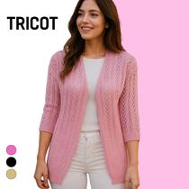 Cardigan Tricot Manga 3/4 Detalhe Vazado