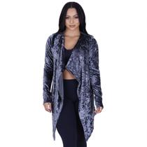Cardigan Veludo Aberto Feminino Alongado Com manga Longa Casual Cardigan Veludo Aberto Feminino Alongado Com manga Longa Casual