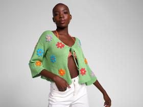 Cardigan Vista Magalu Crochê Flores Cardigan Vista Magalu Crochê Flores