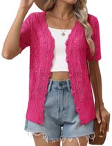 Cardigan Zeagoo feminino de manga curta com decote em V com botão rosa vermelho