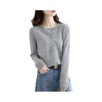 Cardigans De Cashmere Femininos Com Decote Redondo, Suéter Tricotado Para Primavera E Outono,