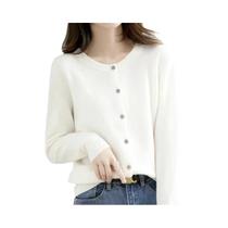 Cardigans De Cashmere Femininos Com Decote Redondo, Suéter Tricotado Para Primavera E Outono,