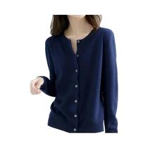 Cardigans De Cashmere Femininos, Suéter Tricotado Com Decote Redondo, Suéteres Sólidos De Botão