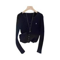 Cardigans De Malha Bordados De Manga Longa Y2K Para Mulheres, Moda Streetwear, Tops Sólidos 2025