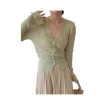 Cardigans De Renda Vintage Para Mulheres, Ajuste Slim, Estilo Casual Coreano, Tops De Outono E