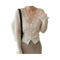 Cardigans De Renda Vintage Para Mulheres, Ajuste Slim, Estilo Casual Coreano, Tops De Outono E