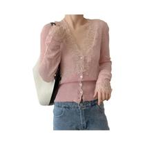 Cardigans De Renda Vintage Para Mulheres, Ajuste Slim, Estilo Casual Coreano, Tops De Outono E