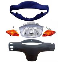 Carenagem C/farol Pisca E Capa Painel Biz 100 Azul 2000