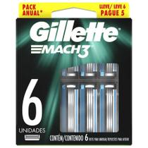 Carga De Aparelho Para Barbear Gillette Mach3 Com 6 Unidades