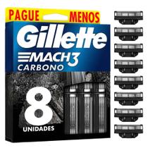 Carga Gilette Mach 3 Carvão Carbono 8 Unidades