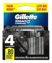 Carga Lâmina De Barbear Gillette Mach3 Carbono 4 Cartuchos