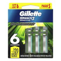 Carga Lâmina De Barbear Gillette Sensitive Mach3 6 Unidades