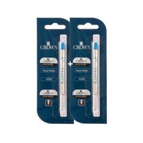 Carga Para Caneta Crown Esferográfica Tipo Parker CA14007 ( Kit com 02 Unidades ) Azul Preta Vermelha