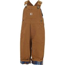 Carhartt Little Boys' Washed Canvas Flannel Lined Bib Overall, Carhartt Brown, 4T