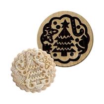 Carimbo De Biscoito De Madeira De Natal Com Padrão De Rena E Boneco De Neve, Cortador De Biscoito