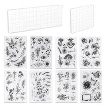 Carimbo de borracha UCEC de 8 folhas para plantas vintage com 2 blocos de acrílico