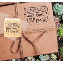 Carimbo de madeira EMBALADO COM AMOR para personalizar decorar embalagens tags bolsas sacolas kraft artesanato