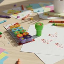 Carimbo Infantil Auto Entintado Educativo 26 Peças Sortidas Menina Menino Dinossauro Números