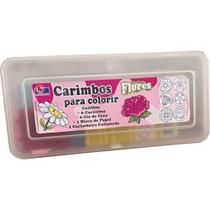 Carimbo Pedagogico Flores Estojo+Bloco+Giz+Almofa