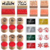 Carimbos de borracha de madeira e almofadas de tinta de Natal Woanger, 15 peças Carimbos de borracha de madeira e almofadas de tinta de Natal Woanger, 15 peças