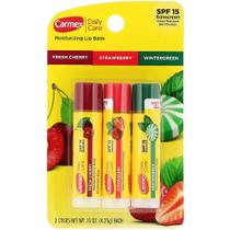 Carmex Lip Balm Bastão Sabores - Hidratante Labial - Kit com 3 Unidades - Cereja, Morango e Menta