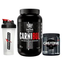 Carnibol - 907g - Darkness + Creatina Pura - 300g - Black Skull + Coqueteleira