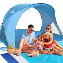Carpa de Playa con Protección Solar AugFir para 4 Personas con Estera de Playa Azul