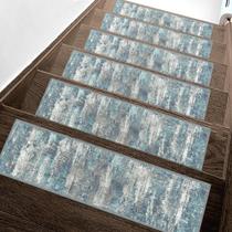 Carpet Stair Treads Sarben, 15 unidades, 20x76 cm, azul-petróleo antiderrapante