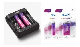 Carreg.pilhas Usb Elgin C/ 2 Pilhas + 2 Baterias 9v 250 Mah
