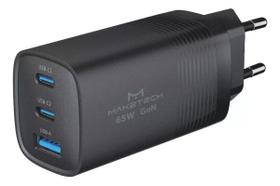 Carregador 2x Usb-C 1x Usb 65w Gan Cm-6553 Maketech Cor Preto
