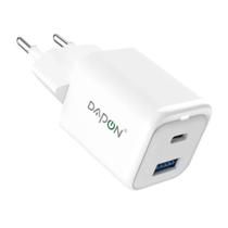 Carregador 35W GaN adaptador fonte 2 saídas USB e USBC inteligente PD turbo branco Dapon