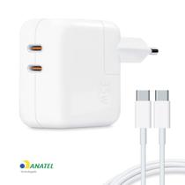 Carregador 35w Turbo com 2 Cabos Tipo C para Smartphone 15, 16 e 17 Pro e Max Tablet e Fone de Ouvido