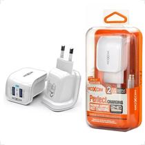 Carregador Adaptador Duplo Turbo Para Celular Com 2 Saida Usb 2.4a + Cabo Plug Eu 20A Moxom Kh25
