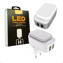 Carregador Adaptador Universal Portátil Ultra Rápido 12w Com 2 Saida Usb 2.4a Luz noturna LED A2205 Carregador Adaptador Universal Portátil Ultra Rápido 12w Com 2 Saida Usb 2.4a Luz noturna LED A2205