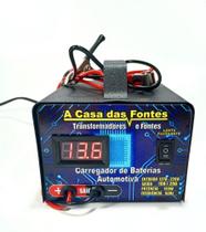 Carregador Automotivo de Bateria Automotivo 10 amperes Inteligente com voltimetro - trafotron