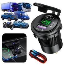 Carregador automotivo Turbo USB PD carregamento turbo universal Display LED Carro caminhao onibus moto 12v 24v On off - Cardad