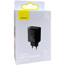 Carregador Baseus 30w 2 Entradas Usb + 1 Tipo C Carga Rapida Cor Preto Original Com Nota Fiscal